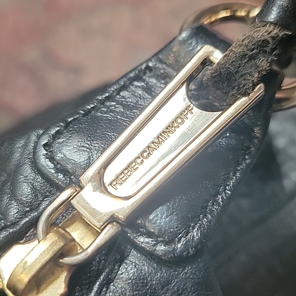 REBECCA MINKOFF Julian Large Backpack BLACK Gold Pebbled Leather - Picture 16 of 16
